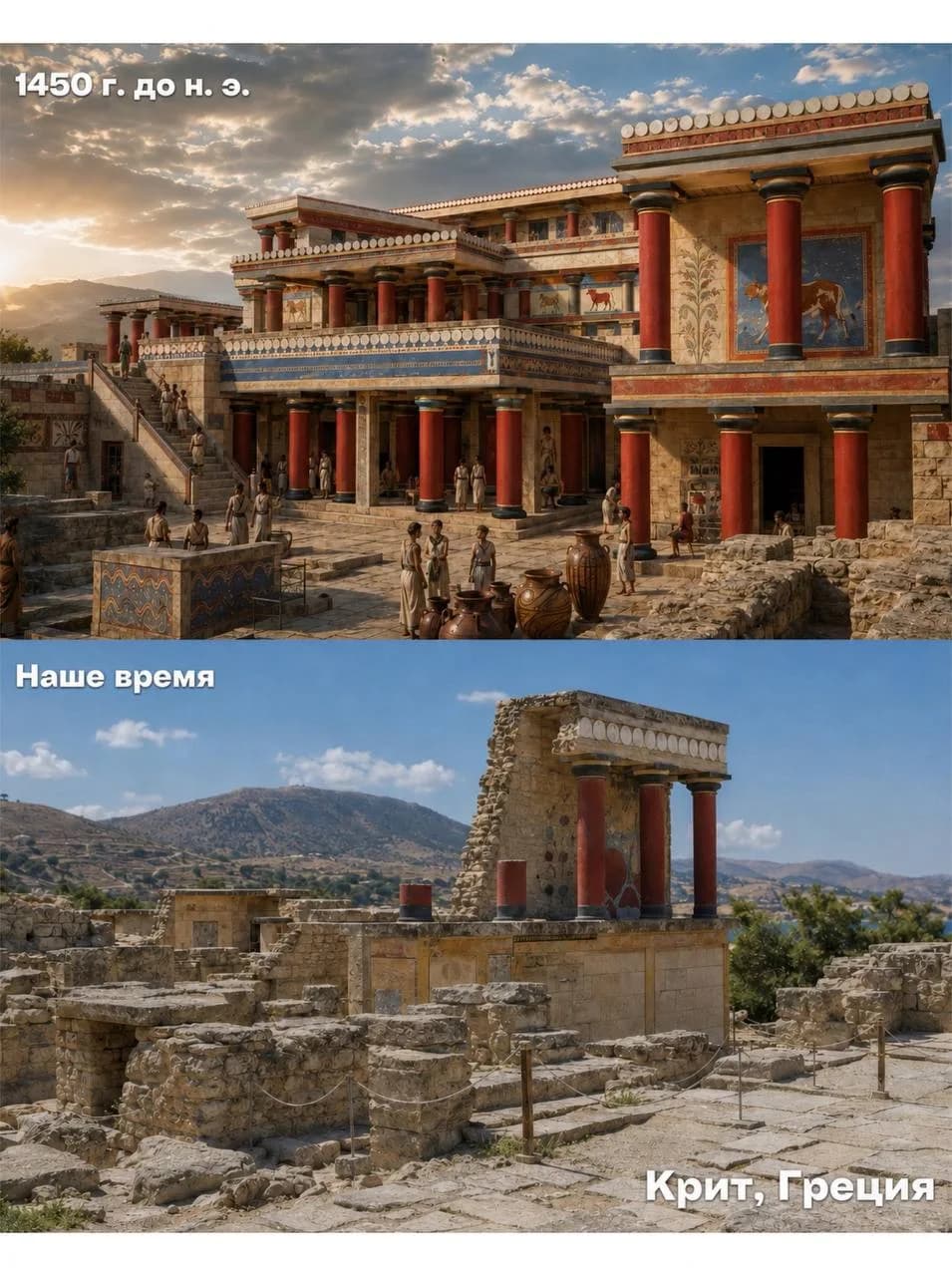 Красные колонны Кносского дворца на Крите