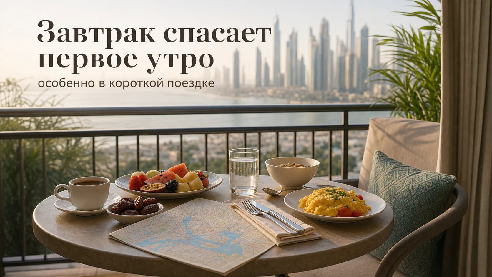 Завтрак в отеле Дубая перед насыщенным днем короткой поездки