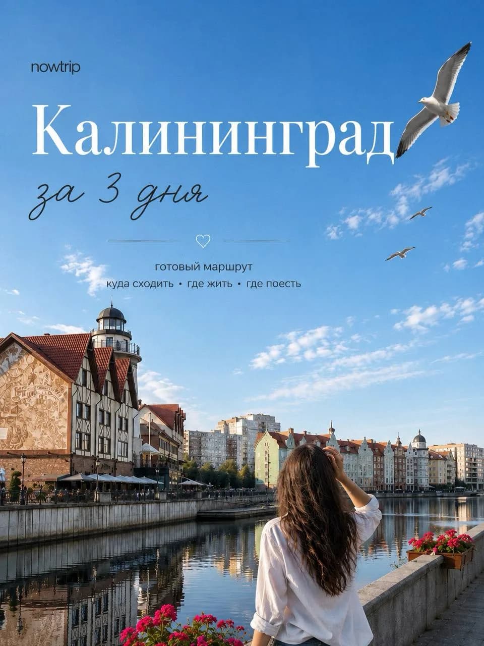 Панорама Калининграда: Кафедральный собор на острове Канта и Рыбная деревня у реки Преголи